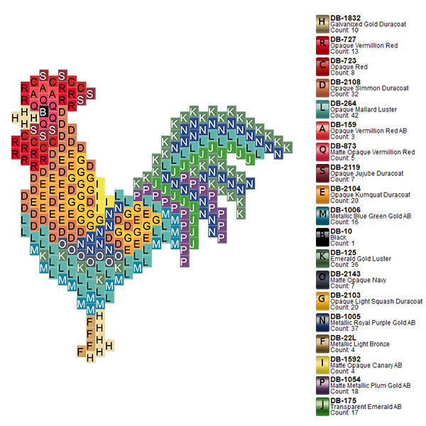 Schéma Tissage brick stitch motif coq en perles Miyuki Delicas par Coeur citron